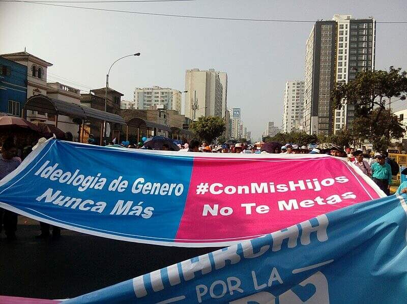 Movimento “Com Meus Filhos Não Te Metas” na Marcha Pela Família realizada no Peru, em 2018 (Foto: Mayimbú | Wikimedia).