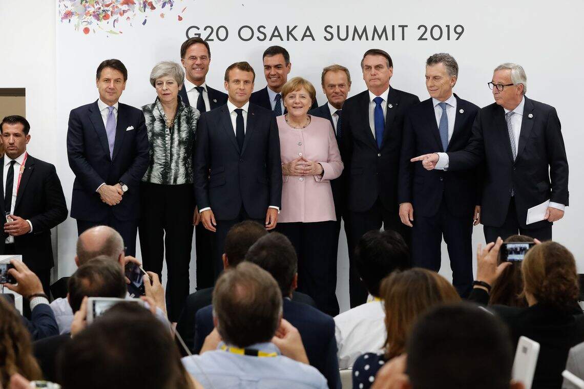 Presidente da República, Jair Bolsonaro, participa da coletiva de imprensa sobre o acordo Comercial União Européia / Mercosul, em Osaka, Japão. Fonte; (Agência EBC)