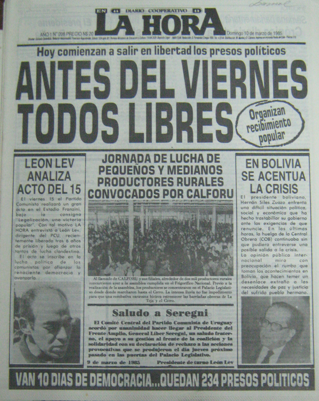 capa de jornal. Conteúdo Ditadura no Uruguai