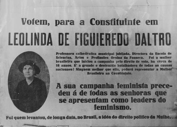 Panfleto de campanha eleitoral de Leolinda de Figueiredo Daltro em 1933. Foto: Arquivo Nacional. 