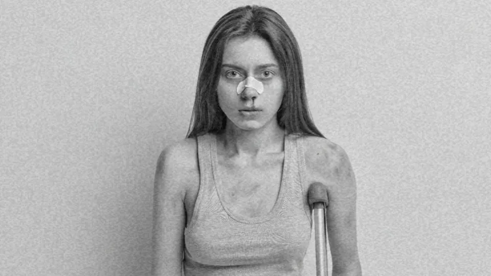 Imagem de uma mulher machucada e com hematomas representando a violência contra as mulheres