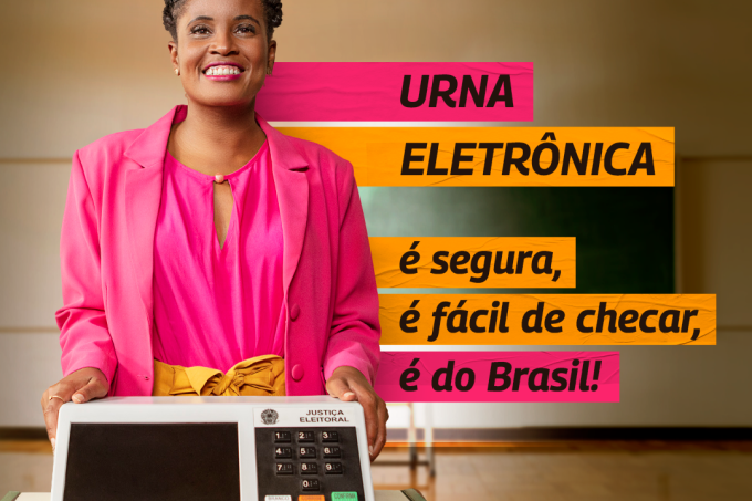 Propaganda institucional do TSE: Campanha em defesa da urna eletrônica com a filósofa Djamila Ribeiro. Imagem: Divulgação/TSE.