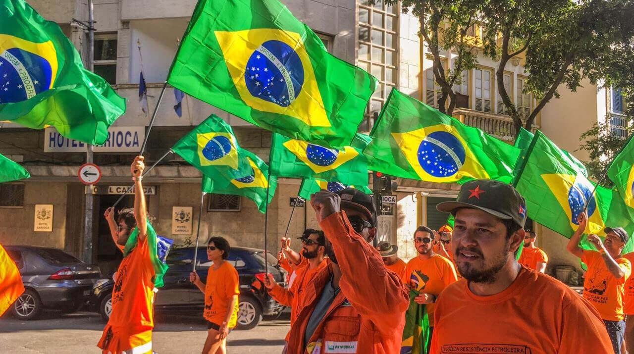 Petroleiros em manifestação em 2020. (Fotos Públicas)