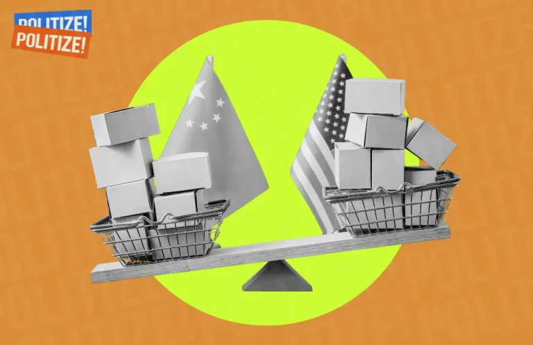 imagem de da bandeira americana e chinesa, simulando a guerra comercial