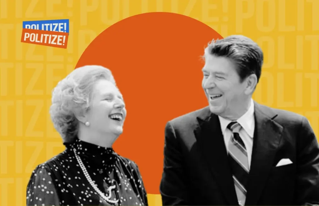 margaret thatcher e ronald reagan rindo na imagem