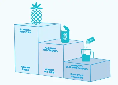 Classificação dos tipos de alimentação. Texto: Alimentos ultraprocessados: o que o governo tem a ver com isso?