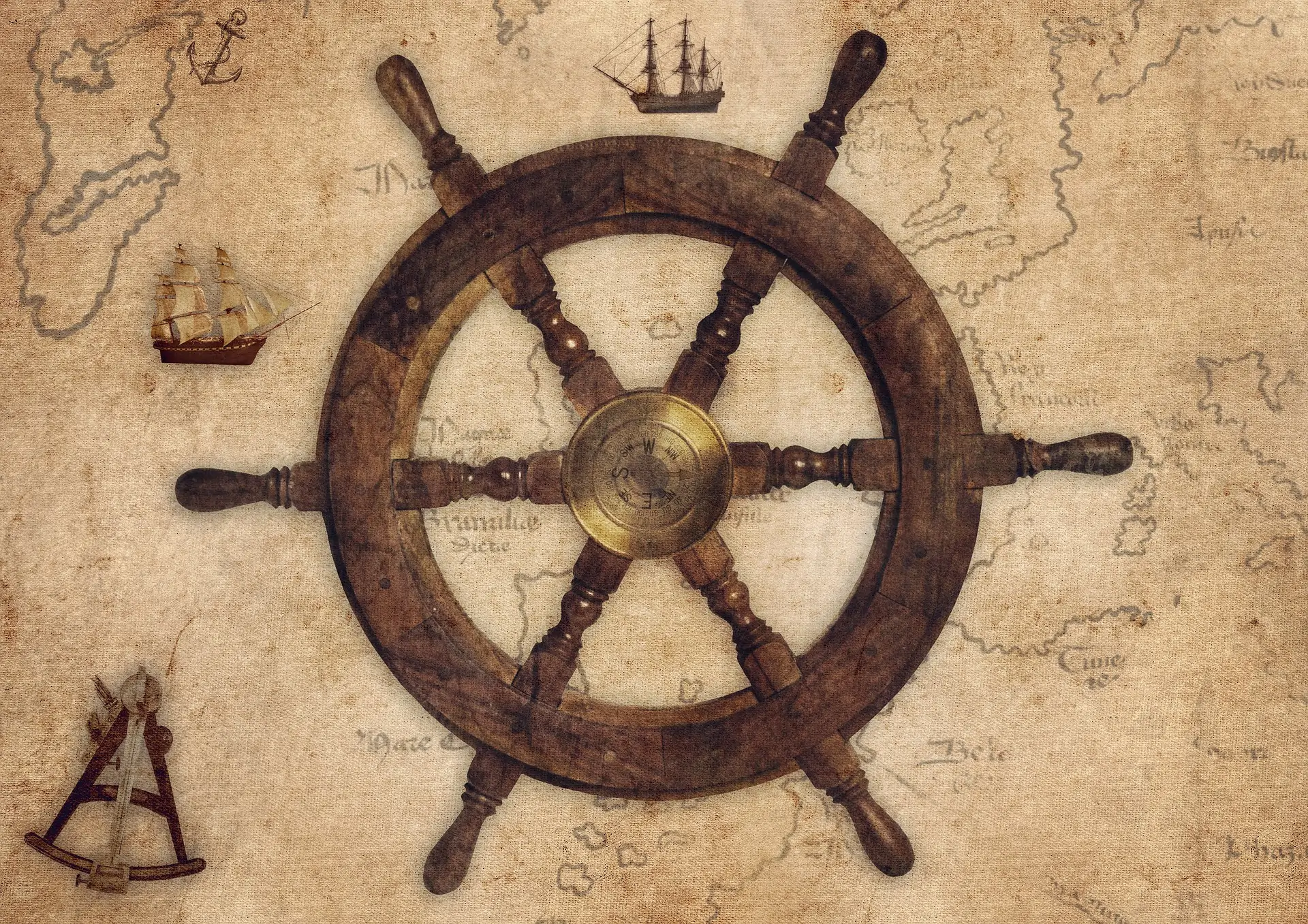 Imagem de um leme. Texto: Grandes Navegações: o que foi esse período?