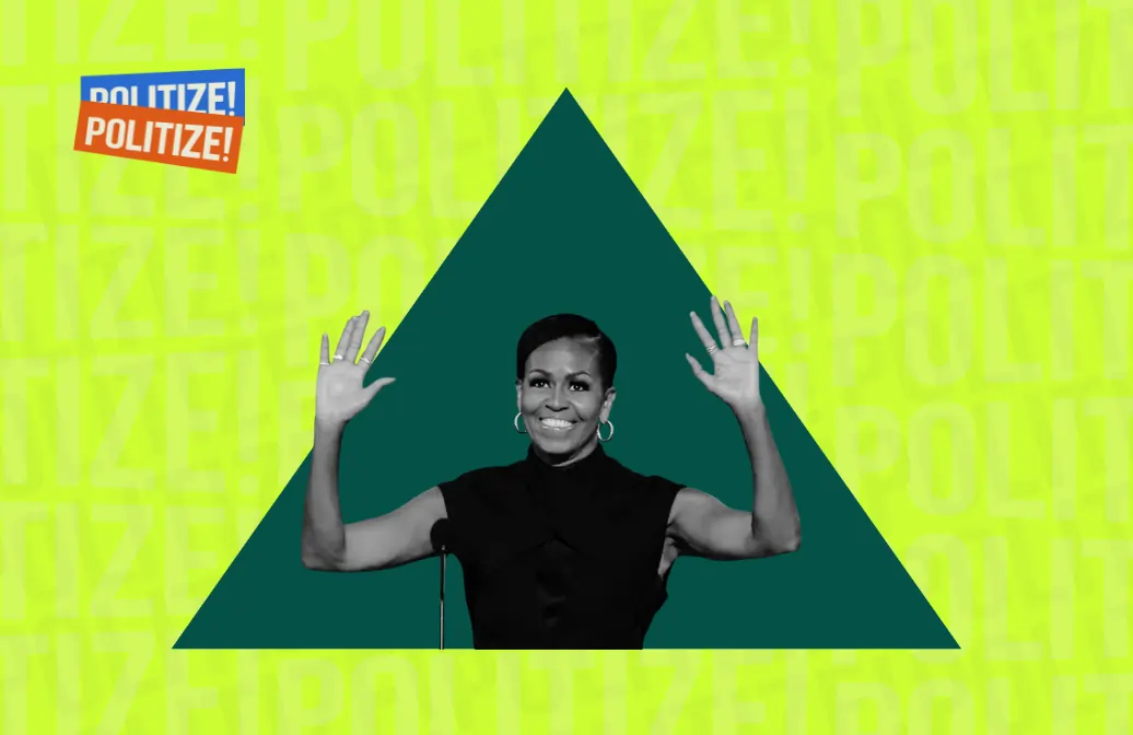 Imagem de Michelle Obama sorrindo e acenando