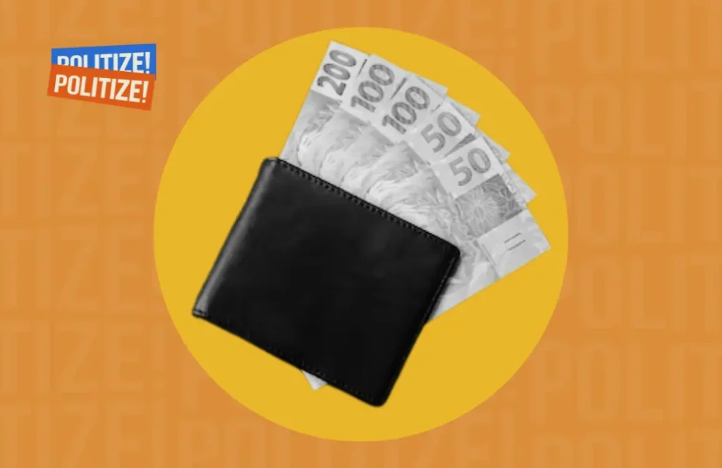 carteira com notas de 50, 100 e 200 reais